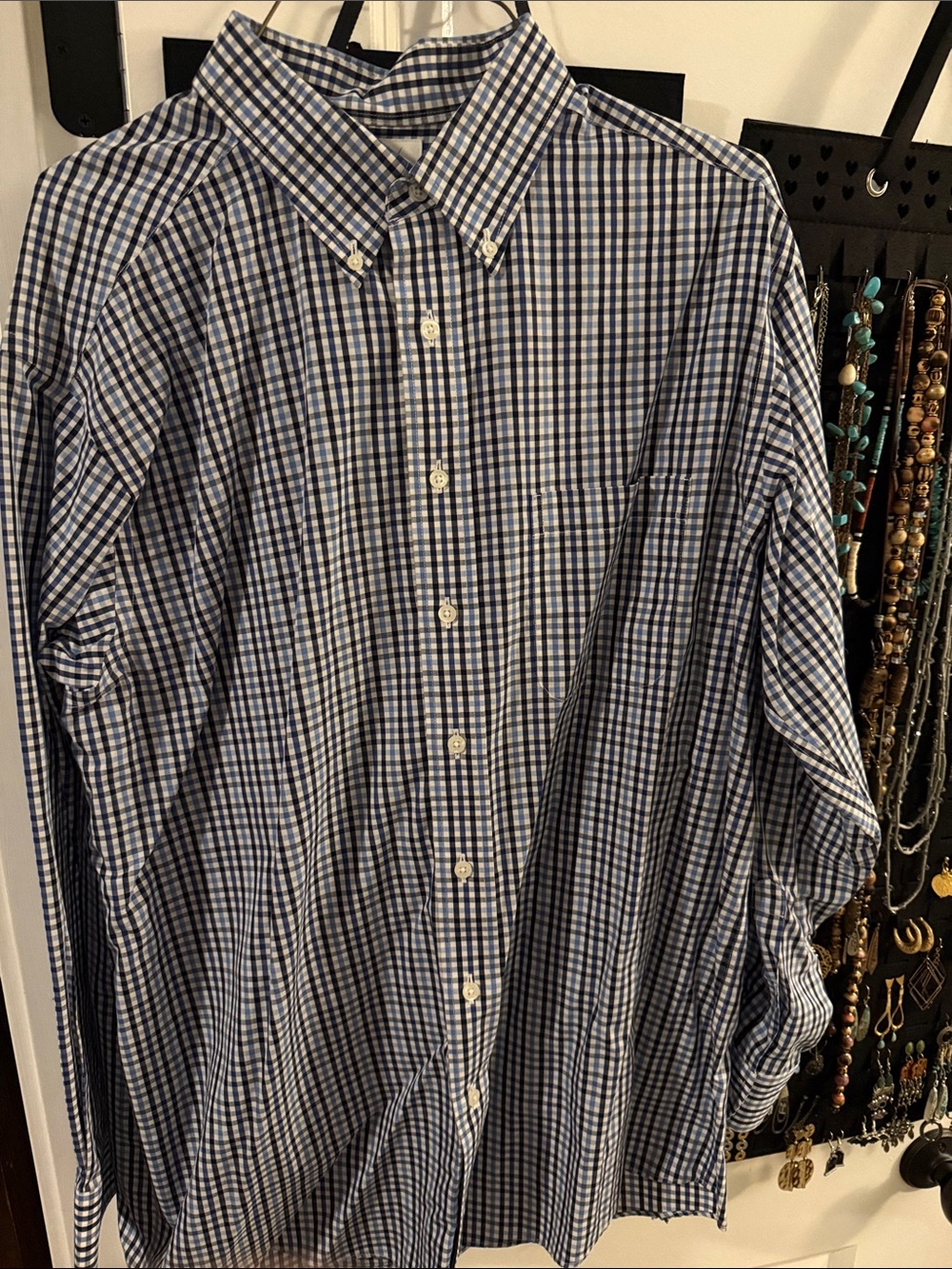 Roundtree & Yorke Blue and White Check Button-Down Shirt